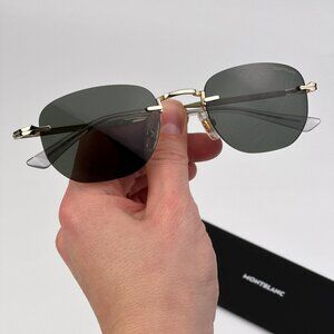 Montblanc Men Sunglasses Gold Grey Rounded Square Rimless Frame | Model MB0303S